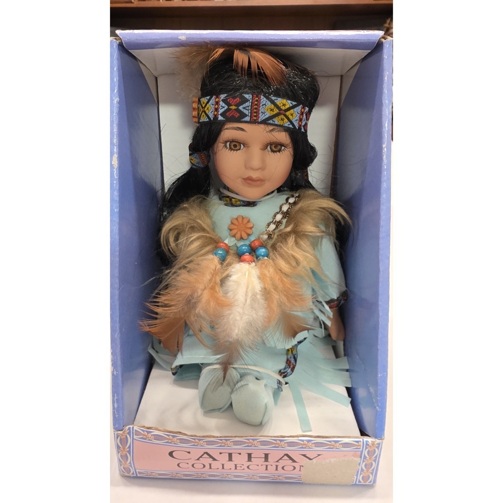 6" Native American/Indian Princess Porcelain Doll, Light Blue Cathay Collection